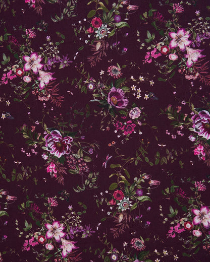 Eve Floral Long Fringed Scarf in Burgundy