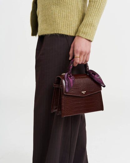 Eliza Small Top Handle Bag in Burgundy Croc
