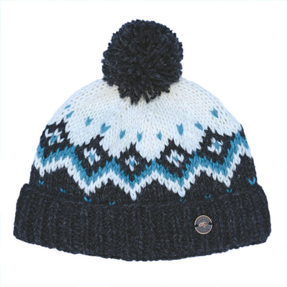 Dot Diamond Bobble Hat - Pure Wool - Knitted - Fair Trade