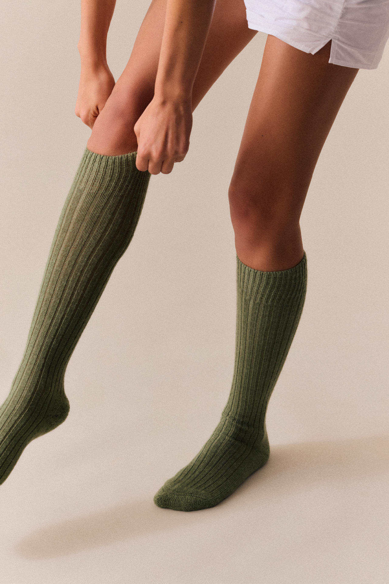 Glen Green Wool Knee High Socks