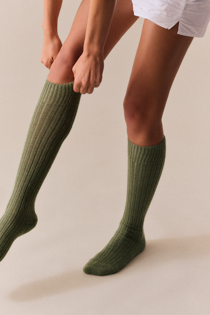 Glen Green Wool Knee High Socks