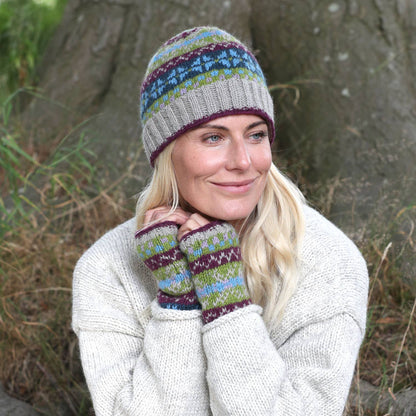 Fair Isle Beanie Pure Wool Hat - Knitted - Fair Trade