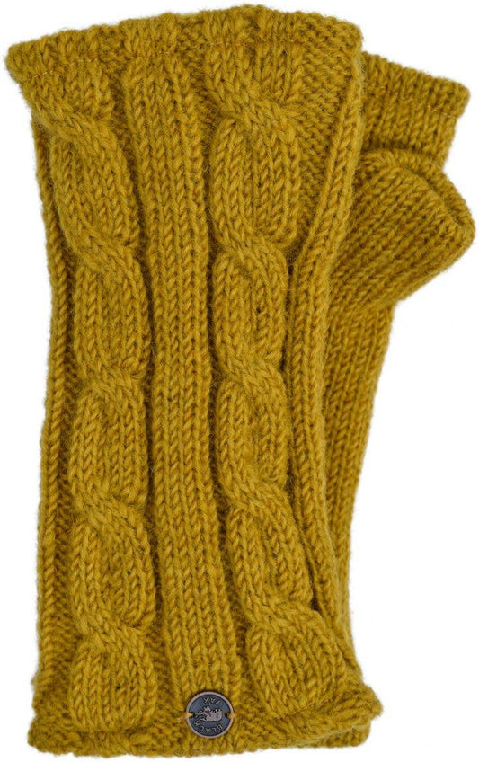 Cable Wristwarmers - Knitted Pure Wool - Fair Trade Mustard