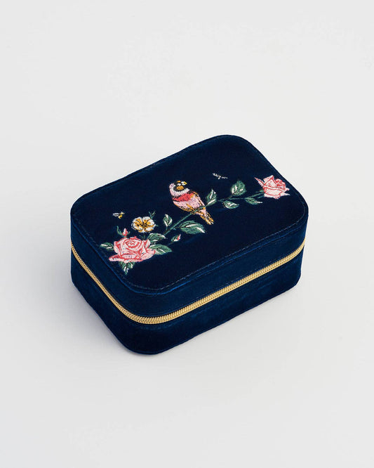 Rosy Posy Embroidered Blue Large Jewellery Box