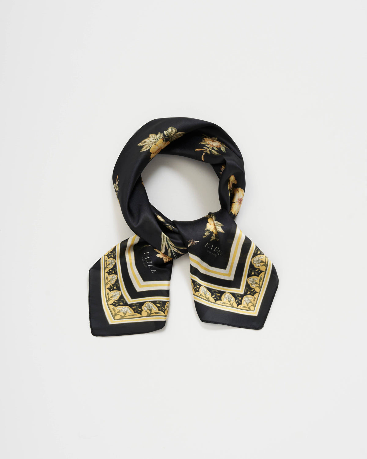 Black Nouveau Floral Small Square Scarf