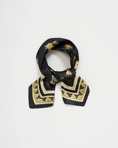 Black Nouveau Floral Small Square Scarf