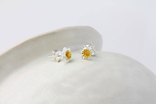 Handmade Sterling Silver Mixed Metal Daffodil Stud Earring