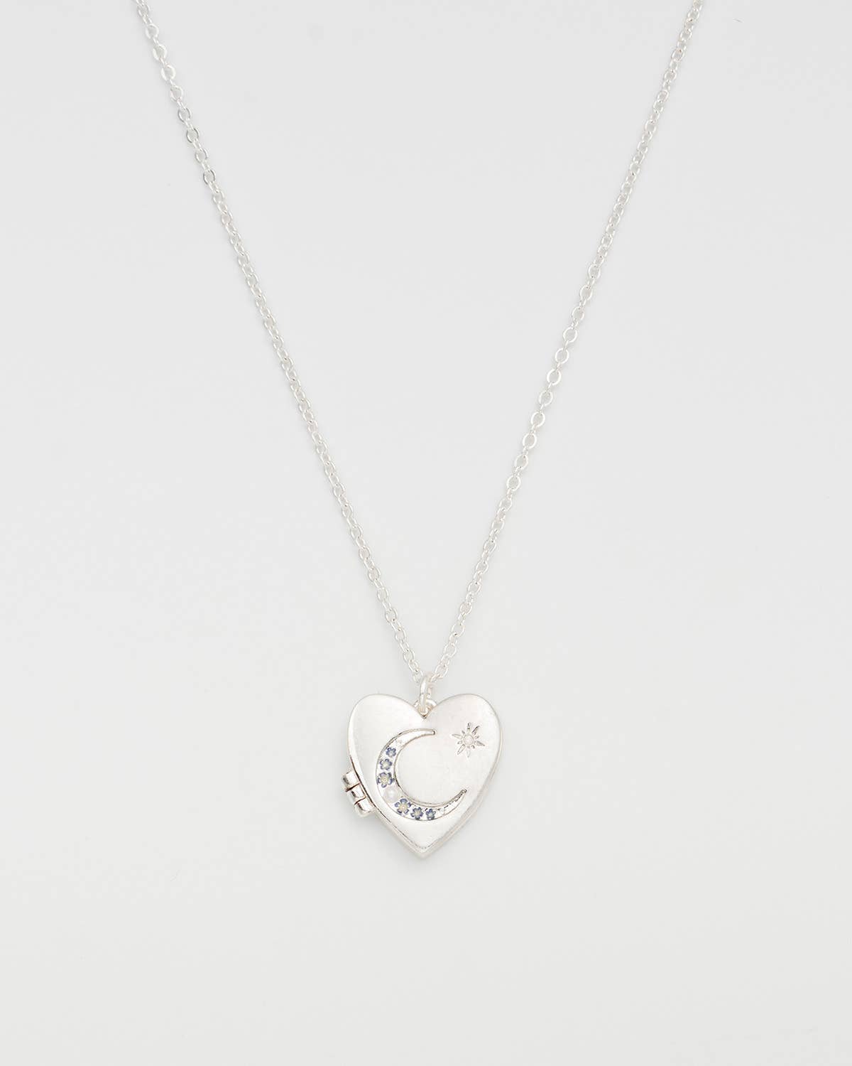 Selene Moon Periwinkle Locket Necklace in Silver