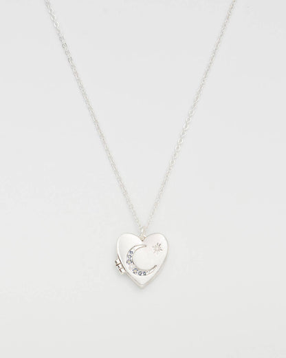 Selene Moon Periwinkle Locket Necklace in Silver