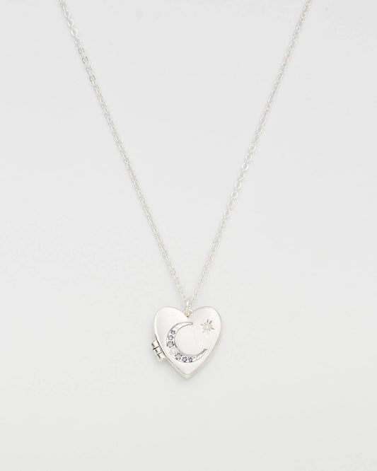 Selene Moon Periwinkle Locket Necklace in Silver