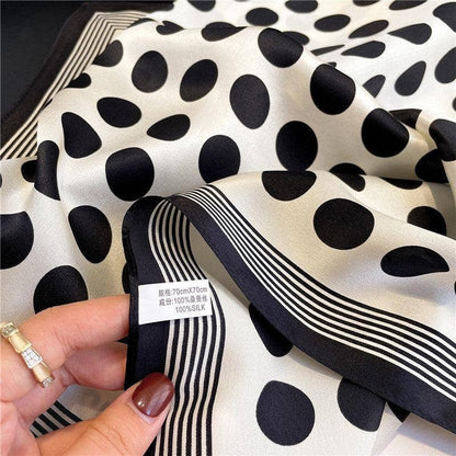 French black and white polka dots mulberry silk scarf/70CM 100% mulberry silk scarf/Silk shawl/Gift for her