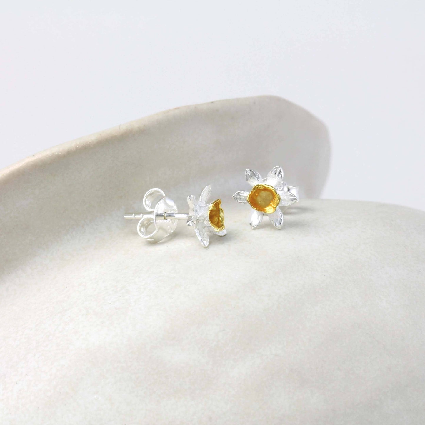 Handmade Sterling Silver and Gold Daffodil Studs