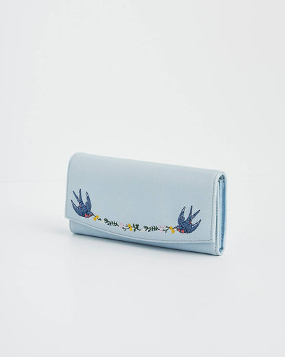 Bird Blue Embroidered Purse