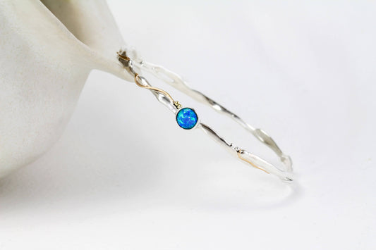 Handmade Sterling Silver Delicate Opalite Bangle