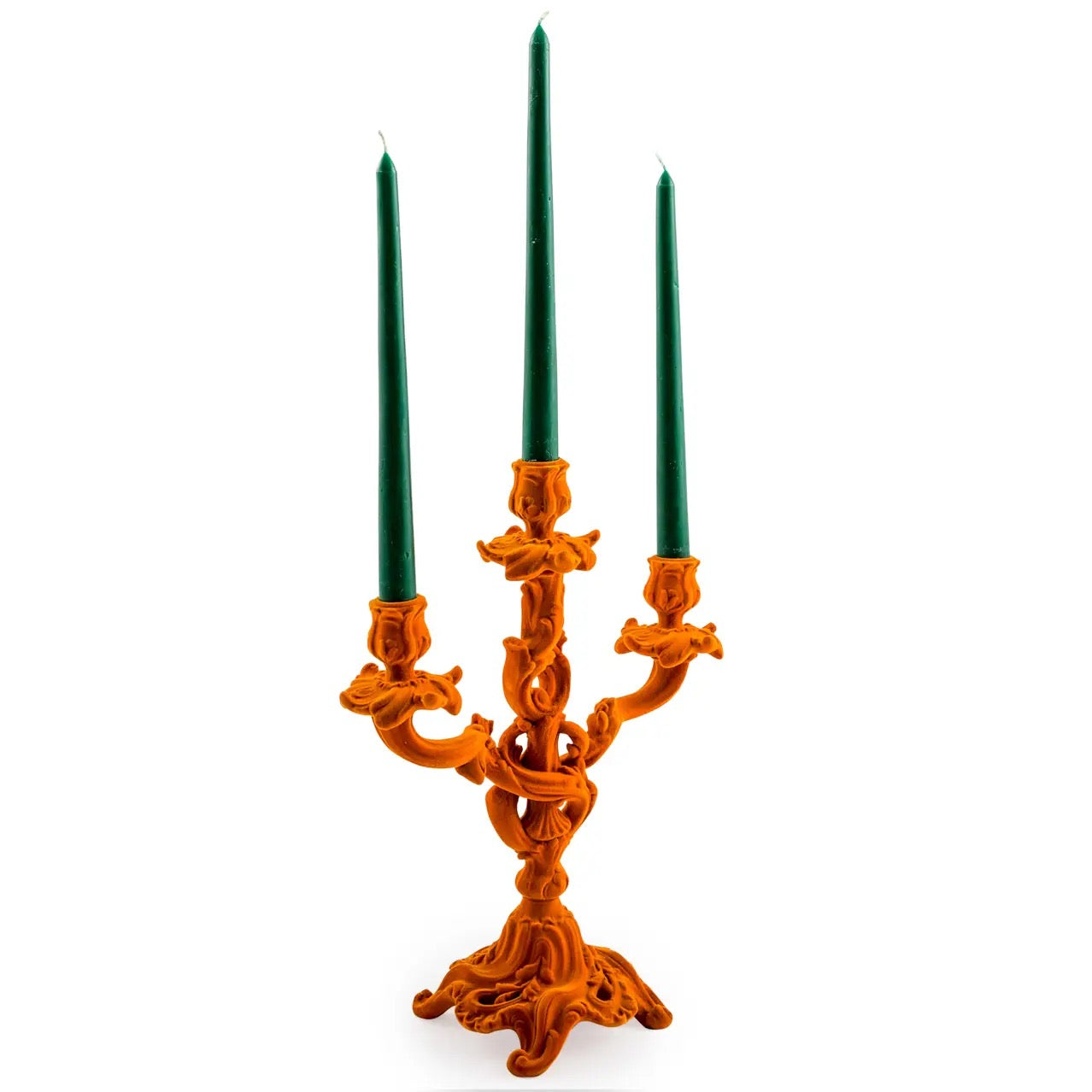 Bright Orange Flock Ornate Candelabra