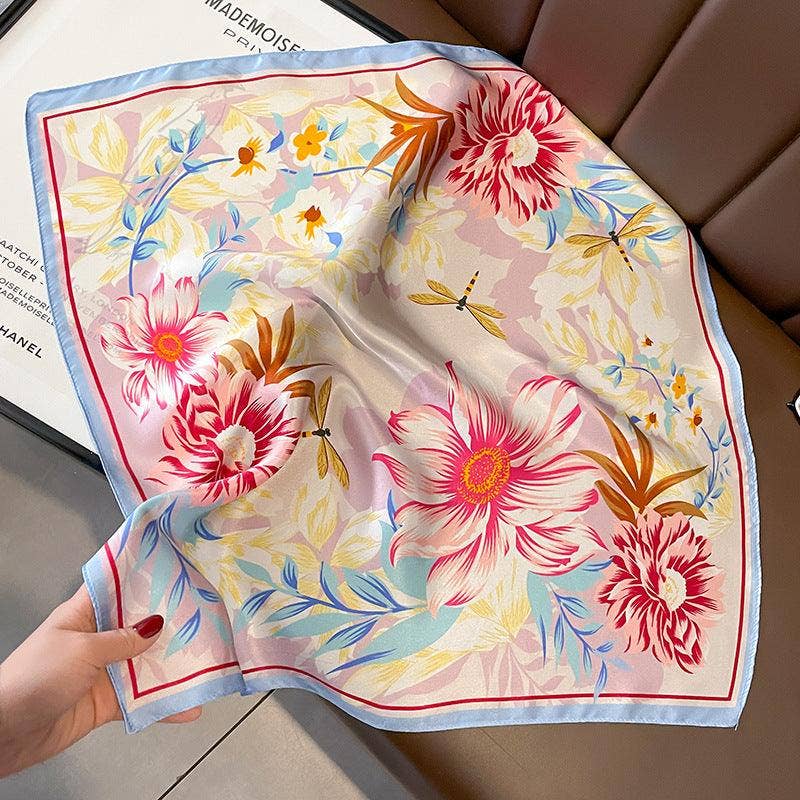 New flowers silk scarf/53cm 100% Mulberry silk scarf/Women's silk square scarf/Printing square scarf/Gift for her