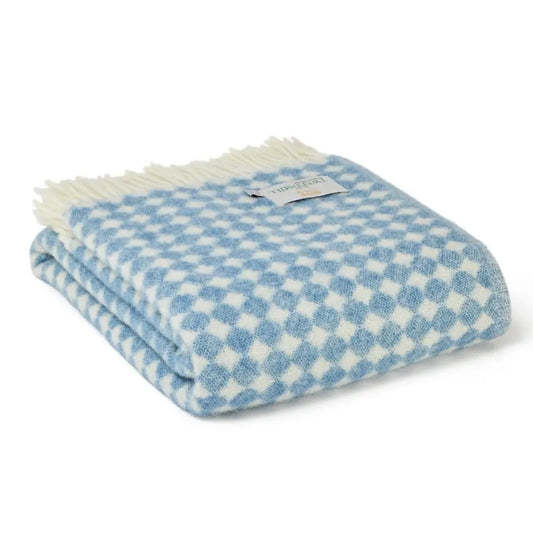 Reversible Jacquard Spot Pure New Wool Blanket blue