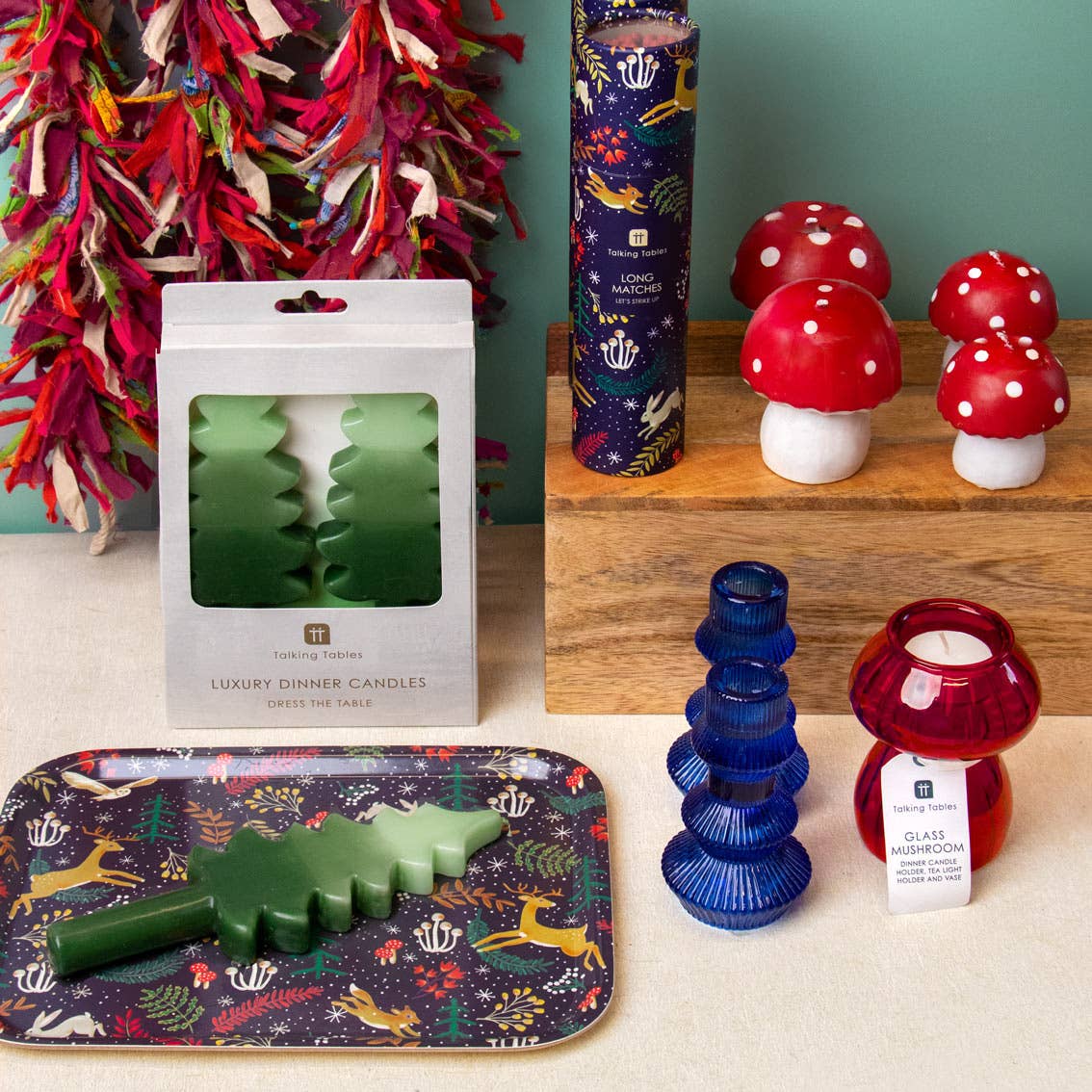 Green Christmas Tree Dinner Candles | 2 Pack | Table Décor |