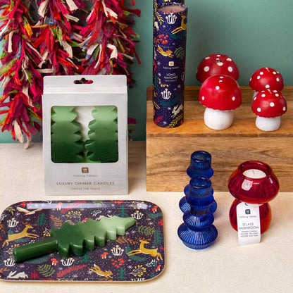 Green Christmas Tree Dinner Candles | 2 Pack | Table Décor |