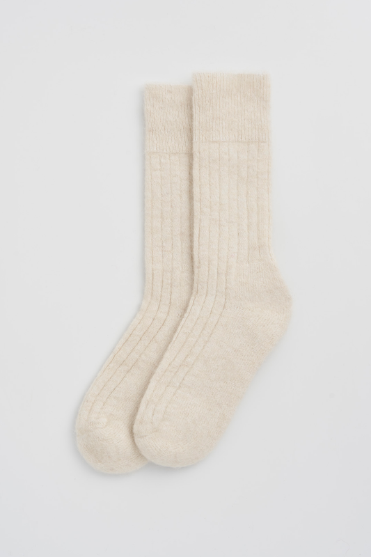 Clotted Cream Ultra Soft Alpaca Ribbed Bed Socks