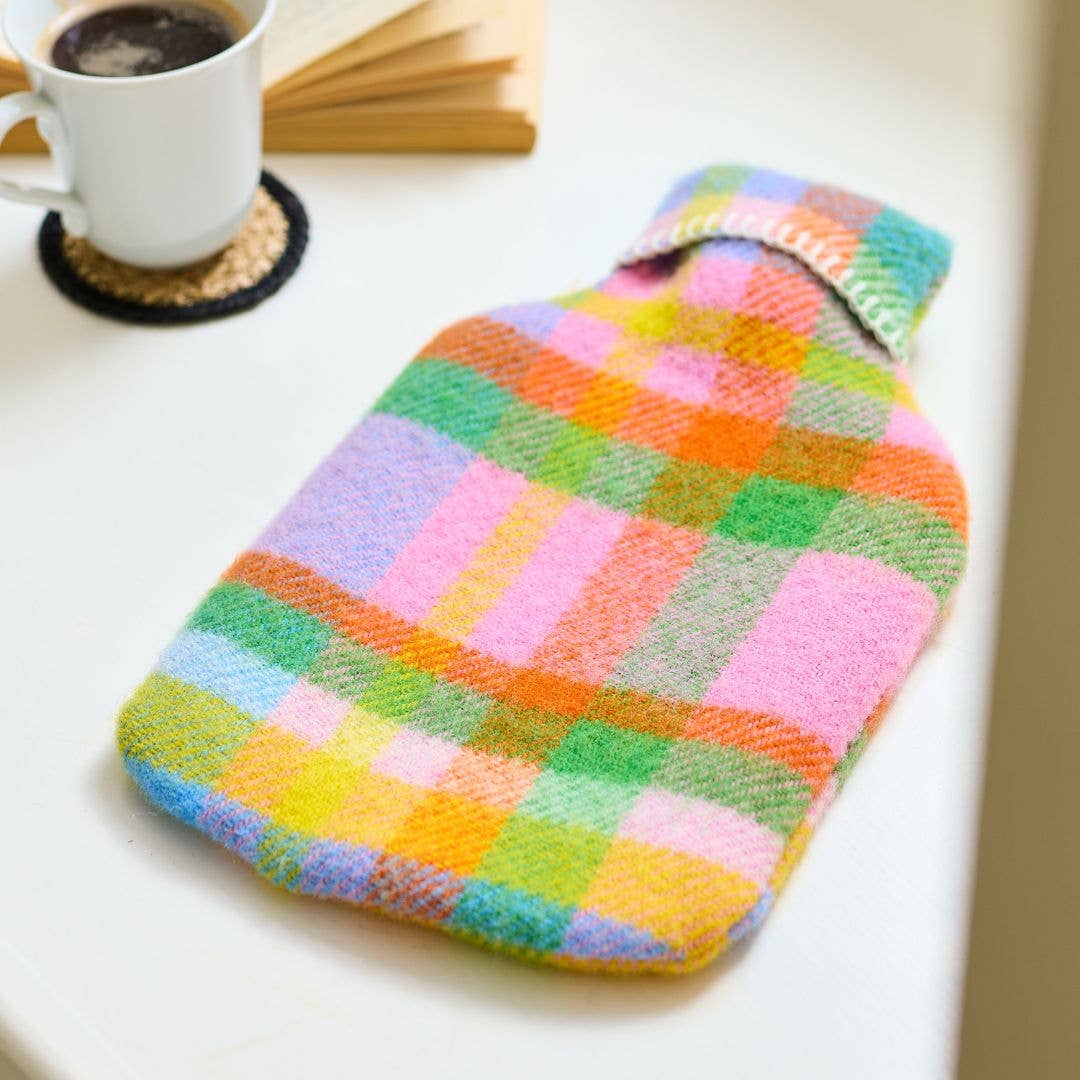 Rainbow Check Pure New Wool Hot Water Bottle