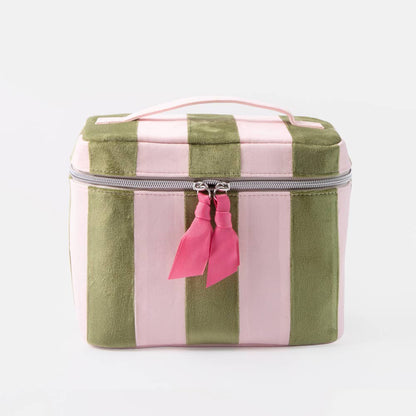 Pink/green stripe large vanity case