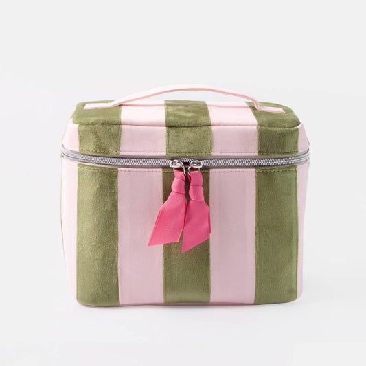 Pink/green stripe large vanity case
