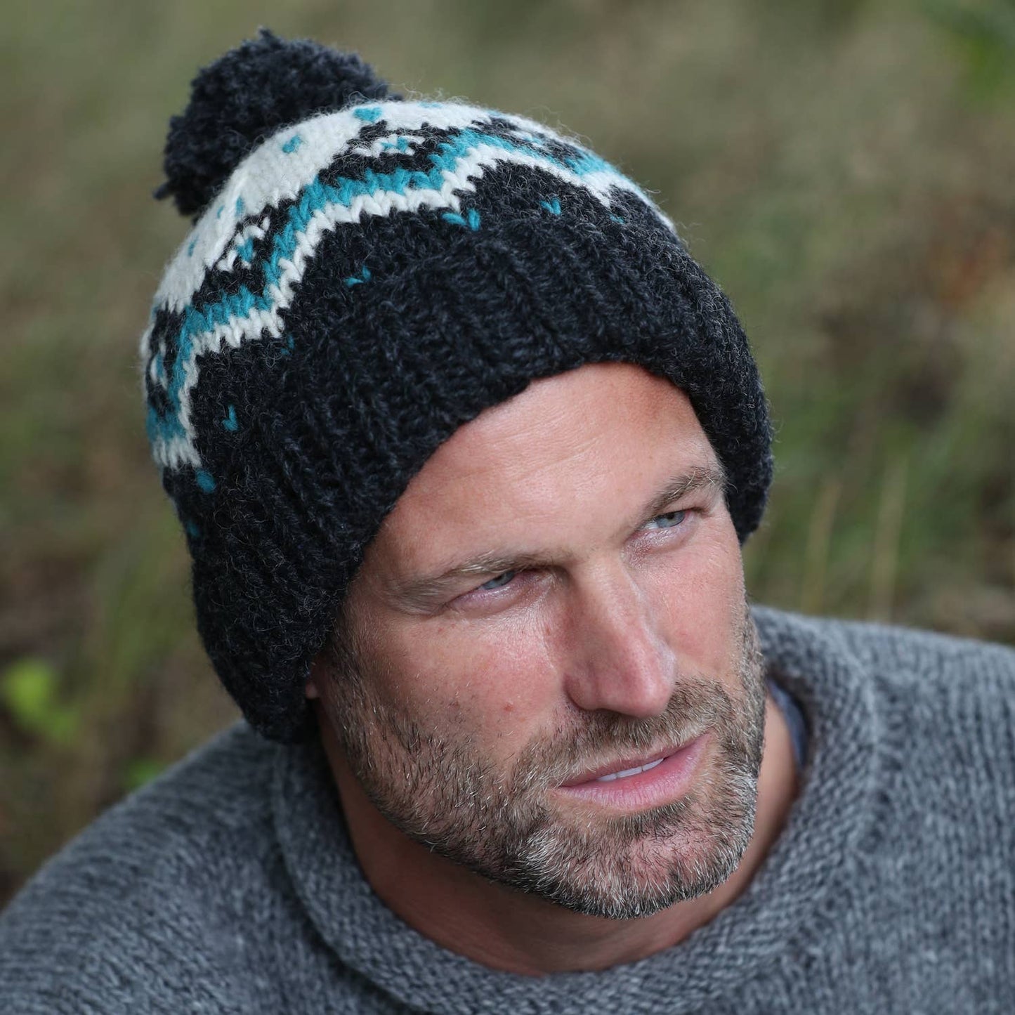 Dot Diamond Bobble Hat - Pure Wool - Knitted - Fair Trade