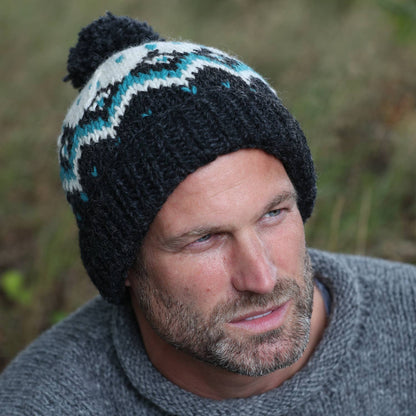 Dot Diamond Bobble Hat - Pure Wool - Knitted - Fair Trade