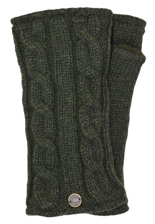 Cable Wristwarmers - Knitted Pure Wool - Fair Trade dark green