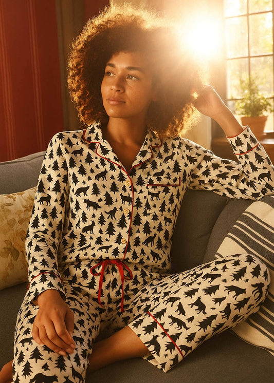 Anorak Forest Wolves Organic Cotton Pyjama Set (Black/White)