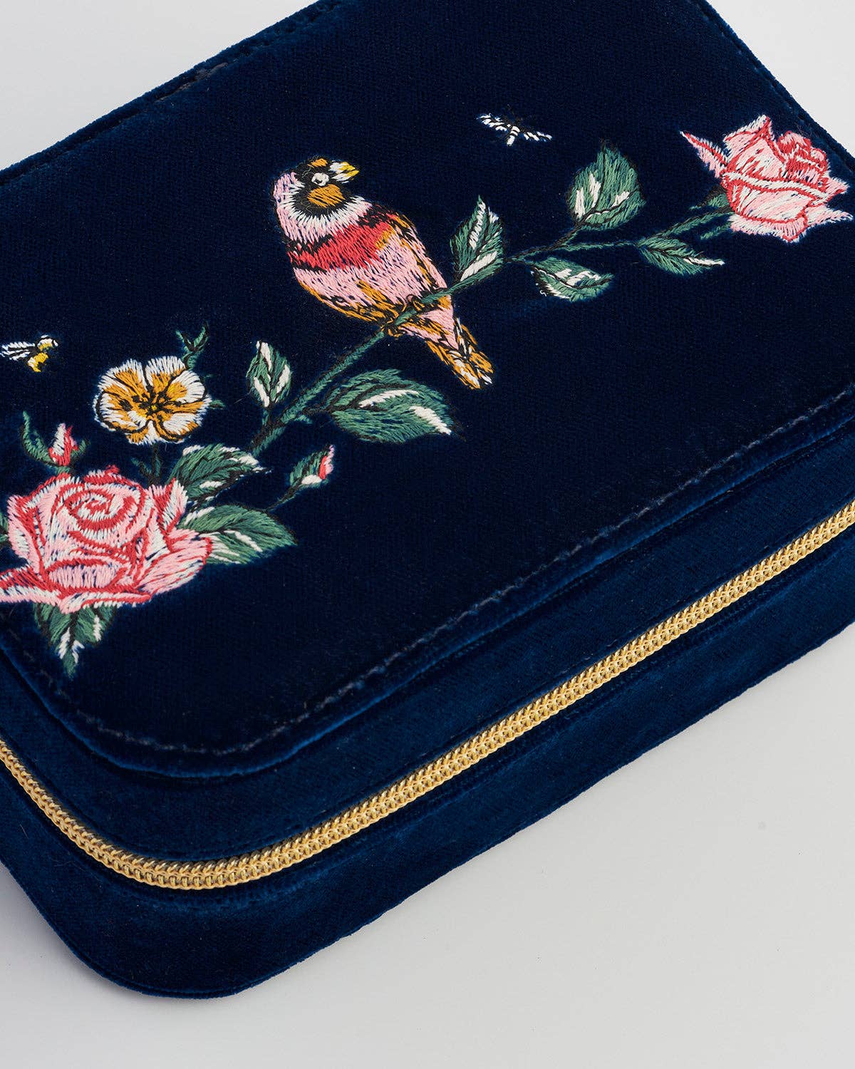 Rosy Posy Embroidered Blue Large Jewellery Box