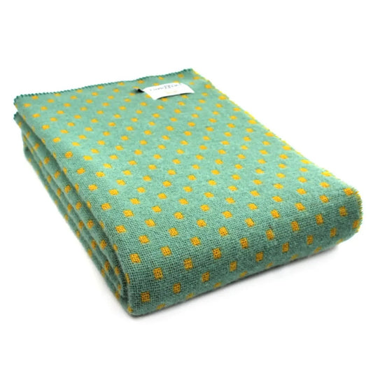 Dot Pure New Wool Blanket Sea Green & Yellow