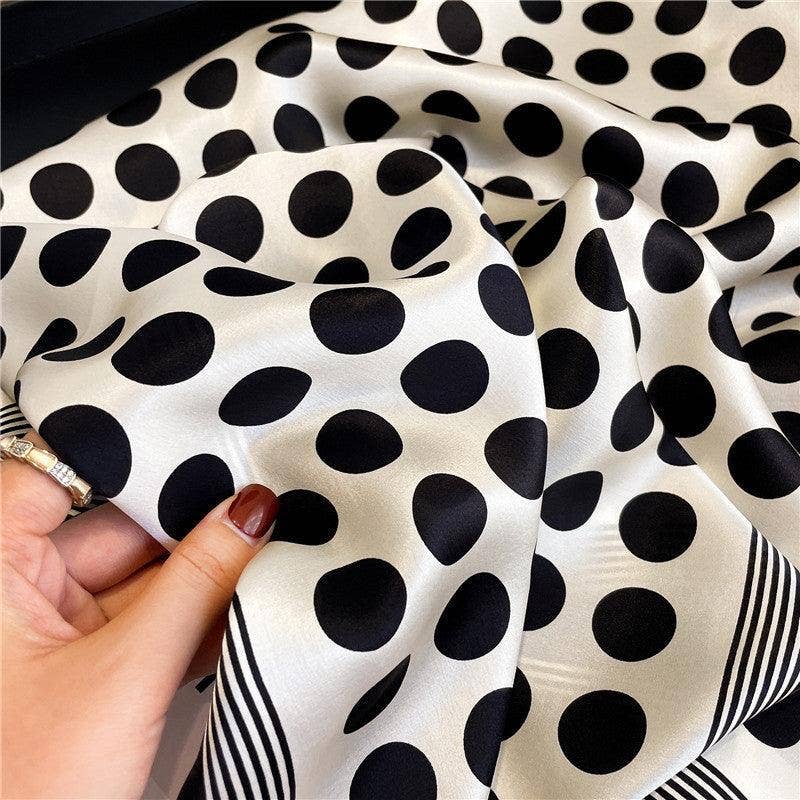 French black and white polka dots mulberry silk scarf/70CM 100% mulberry silk scarf/Silk shawl/Gift for her