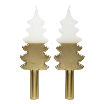 Gold Christmas Tree Dinner Candles | 2 Pack | Xmas Candles |