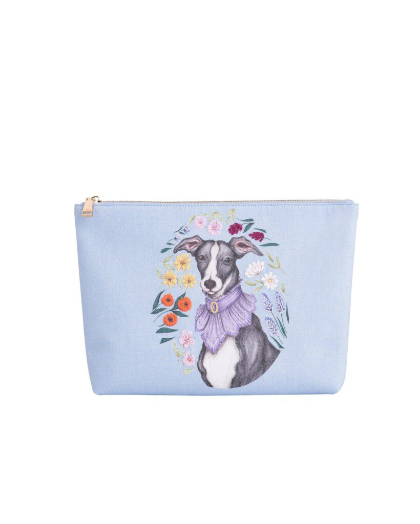 Catherine Rowe Pet Portraits Whippet Blue Cotton Pouch