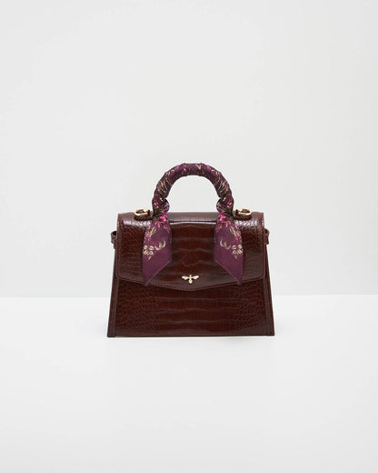 Eliza Small Top Handle Bag in Burgundy Croc