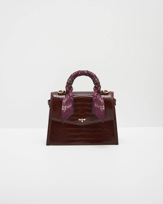 Eliza Small Top Handle Bag in Burgundy Croc
