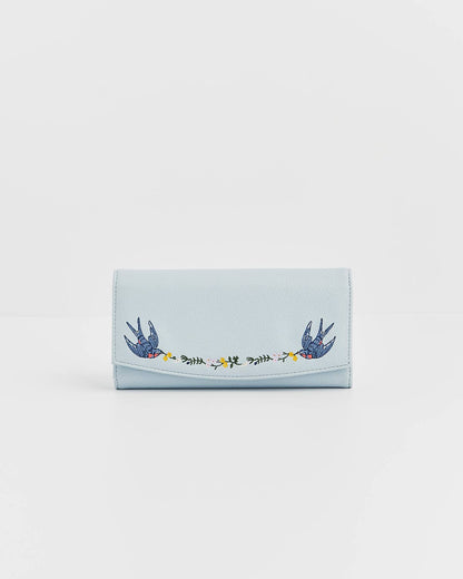 Bird Blue Embroidered Purse