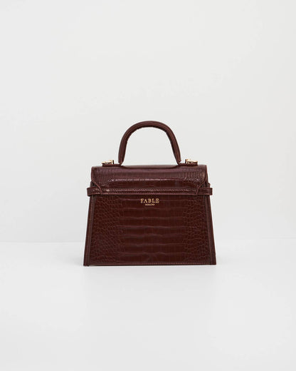 Eliza Small Top Handle Bag in Burgundy Croc