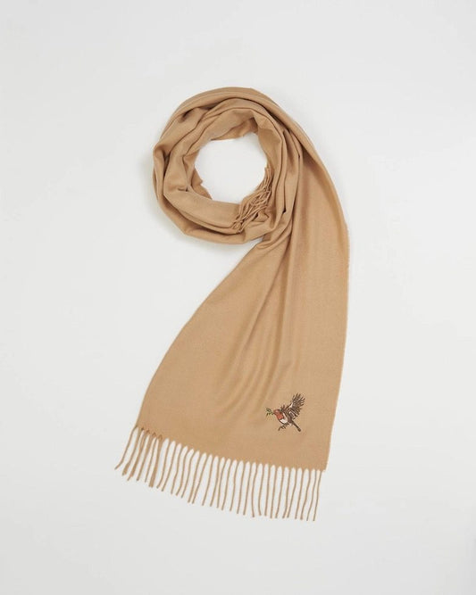 Robin Embroidered Cozy Camel Scarf