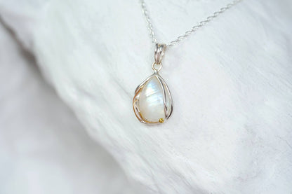 Handmade Rainbow Moonstone Sterling Silver Droplet Pendant