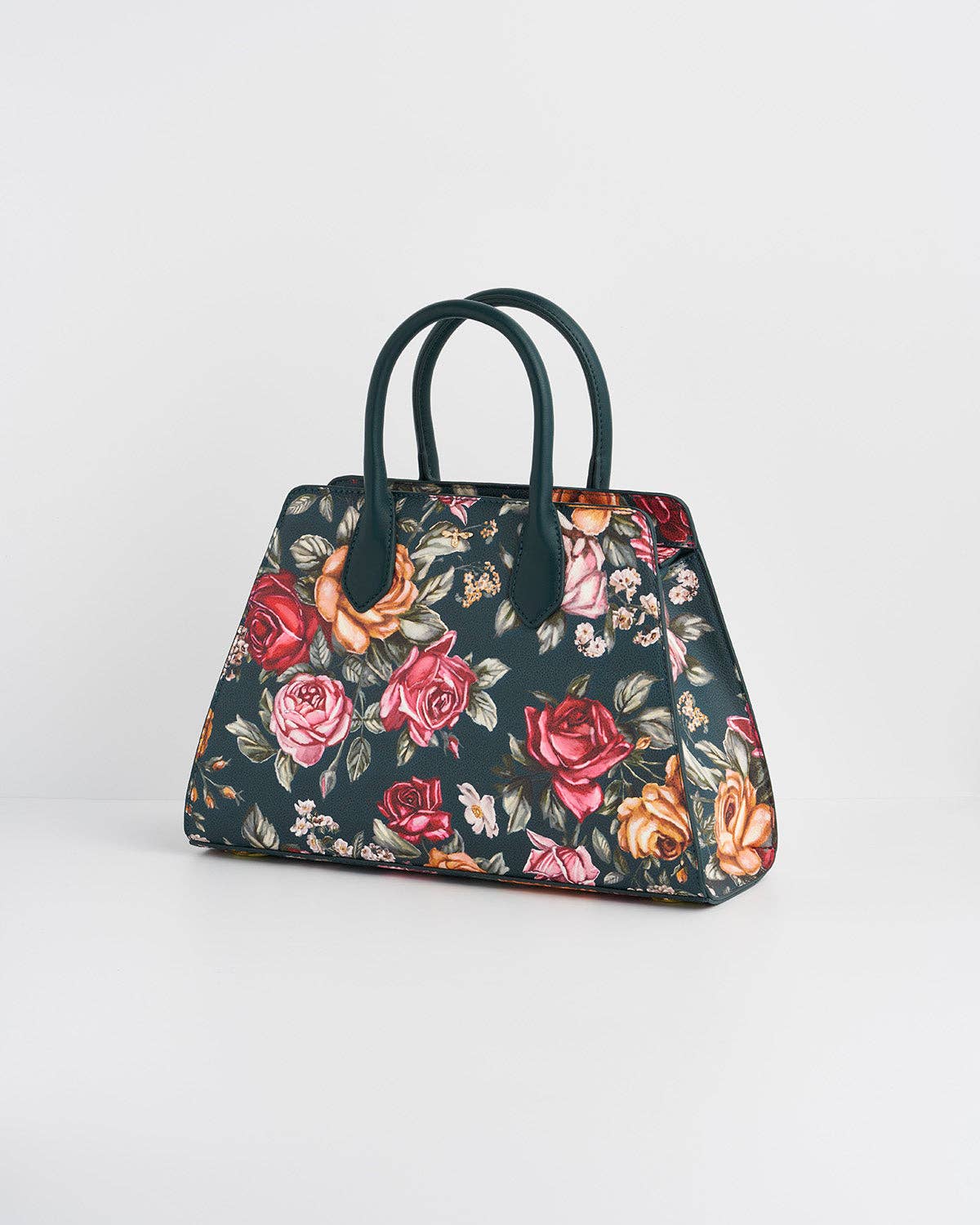 Roses Teal Structured Medium Tote