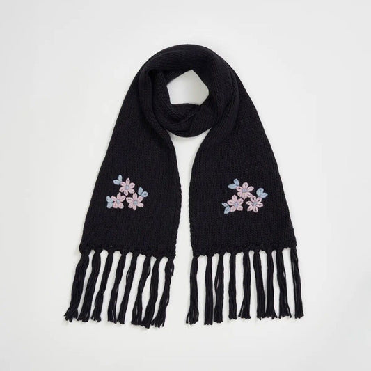 Fable Forget-Me-Not Knitted Navy Scarf