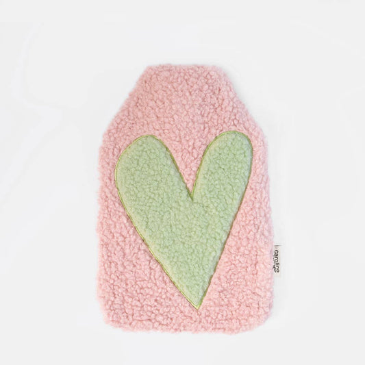 Light Pink/Green Heart Borg Hot Water Bottle