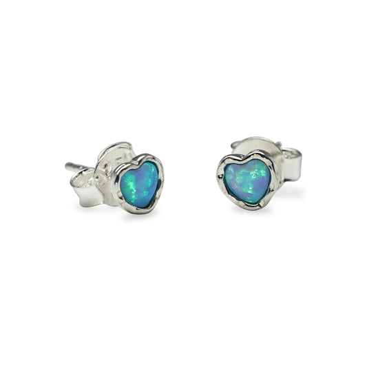 Pale Blue Opalite Heart Stud Earrings