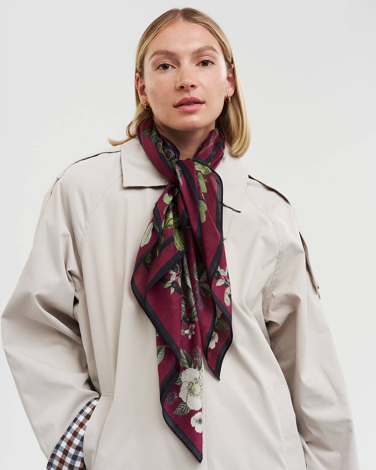 Orla Narrative Medium Square Scarf in Burgundy