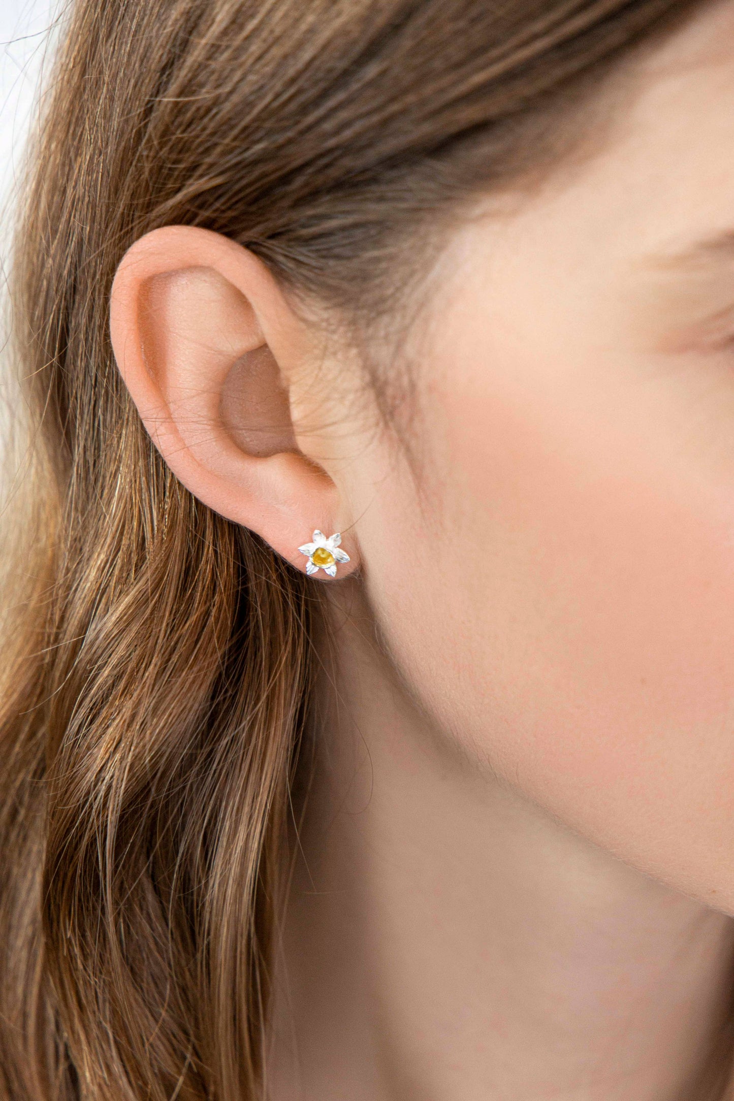 Handmade Sterling Silver and Gold Daffodil Studs