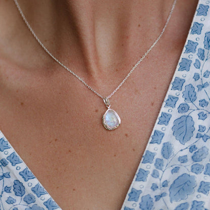 Handmade Rainbow Moonstone Sterling Silver Droplet Pendant