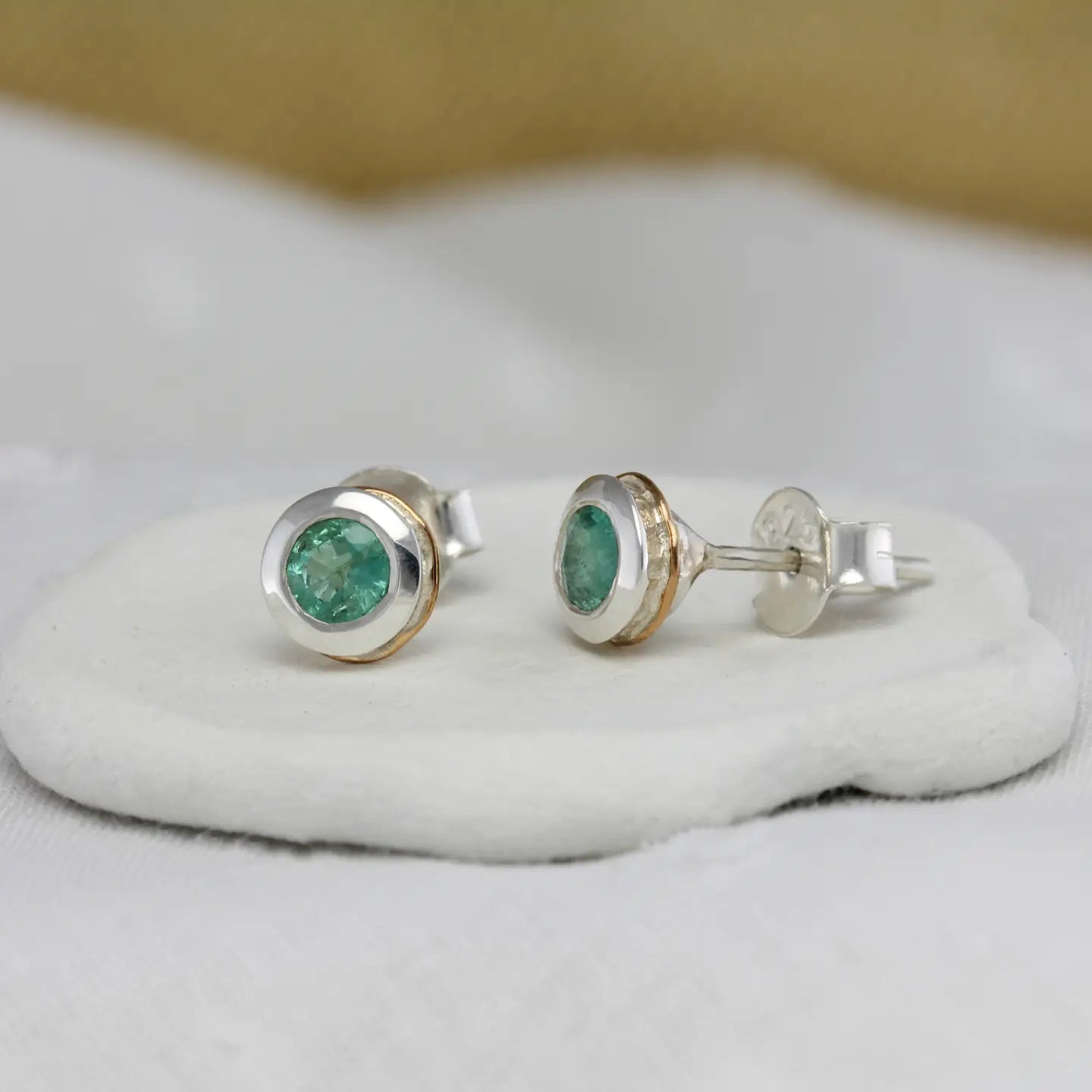Handmade Sterling Silver Emerald Stud Earrings